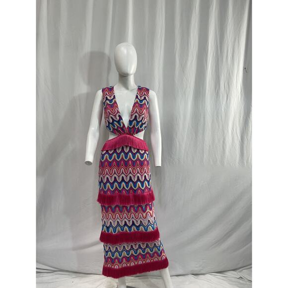 Patbo X 'Alessandra' Pink Ambrioso Crochet Cut Out Maxi Dress Size 4 - Picture 2 of 5